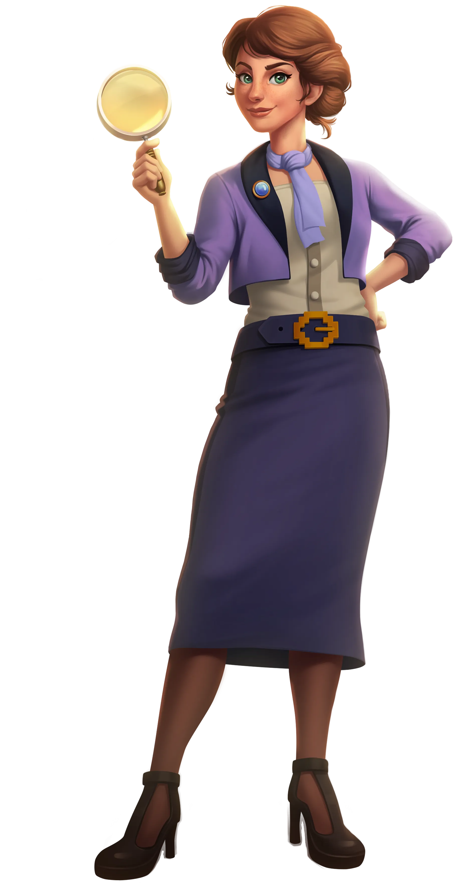 Emma Fairfax, detective, with her magnifying glass
