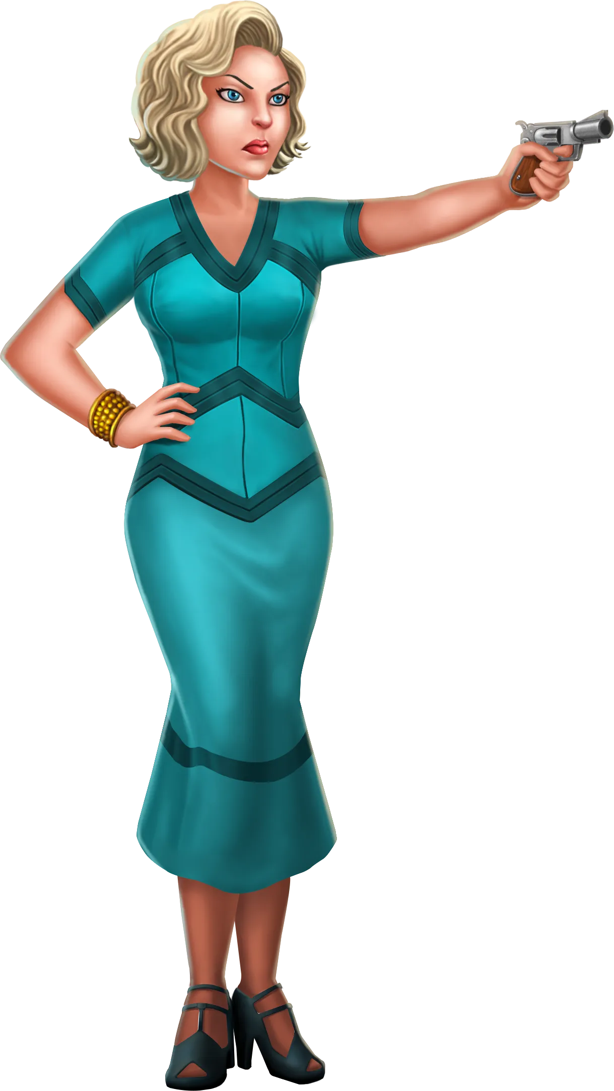 Sophia, pistol drawn